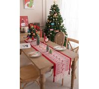 Clothfuna Red Christmas Deer Table Runner, Xmas Woven Cotton Linen Runner for Tea Coffee Kitchen Dining Table Decoration Party Holiday, 33x183 cm/ 13x72 inch