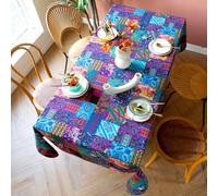 Clothfuna Square Boho Ethnic Table Cloth, Bohemia Patchwork Tartan Tablecloth, Indian Floral Blue and Purple Gingham Table Cover for Kitchen Dining Table Party (24x24 Inch)