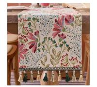 Clothfuna Vintage Floral Table Runner, Spring Jacquard Dining Table Runner, Colorful Woven Macrame Runner for Coffee Table Sideboard Cover Holiday Decor, 30x300 cm/ 12x118 inch