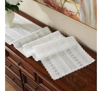 Clothfuna White Cotton Dining Table Runner, Lace Embroidery Table Runner Stripe Flower Pattern for Spring Coffee Table Sideboard Cover Dresser Decor, 32x100 cm/ 12.6x39 inch