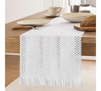 Clothfuna White Dining Table Runner, Small Boho Linen Table Runner Rustic for Coffee Table Spring Sideboard Dressing Table Decor, 30x120 cm/ 12x47 inch