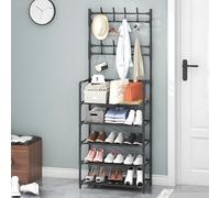 Clothing and hat Storage with Large Capacity Shoe Rack Built into Floor Standing Rack, Suitable for Living Rooms, entrances, Kitchens. black Five layers 60cm