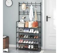 Clothing and hat Storage with Large Capacity Shoe Rack Built into Floor Standing Rack, Suitable for Living Rooms, entrances, Kitchens. black Five layers 80cm