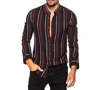 Clothing Cardigan Lapel Men's Shirt Striped Men's Shirt Men Shirts Casual Shirts for Men UK (Brown, XXXL)