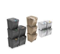 Clothing Estates Recycling Boxes SORTIBOX Set of 3, 4, 5 x25L Sorting Waste Segregation Bin Durable - Sets of Stackable Plastic Waste Sorting Containers (4, Naturo - Terracotta)