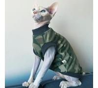 Clothing for Cats Cotton Vest Short Sleeves for Sphynx T-shirt for Devon Rex Green Camouflage Coat for Kittens in Summer Spring