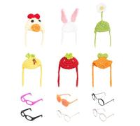 Clothing for Desk Geese - 6 Pieces Knitted Hats with Sunglasses for Geese Figures - 18 cm Statue Outfit, Figure Headpiece for Decorative Purposes in Home, Mantle, Bedroom and