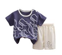 Clothing Kids Boys Set Funny Graphic Kids Tracksuit Full Set Boys 2 Piece Short Sleeve T Shirts and Shorts Summer Cute Cartoon Casual Jogging Running Age 0-7 Years (Dark Blue, 4-5 Years)