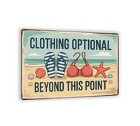 Clothing Optional Beyond This Point Metal Sign - Funny Vintage Beach Wall Decor, Rustic Coastal Plaque For Bathroom Or Pool Area 8x12