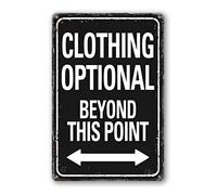 Clothing Optional Beyond This Point Sign Vintage Metal Tin Signs Man Cave Decor Bar Signs Wall Decor For Room Gifts For Men Black Sign 12 X 8 Inch