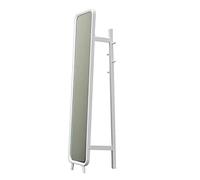 Clothing rack，Garment RacksGarment Coat Rack Full Length Mirror with Wheels Standing Floor Mirror with Wood Clothes Stand,360° Rotation,for Clothes Scarf Hat Bag Umbrella,in 3 Colors,White