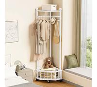 Clothing Rack with Wheels Corner Metal Garment Stand and Storage Basket for Hallway Living Room Bedroom - Stylish and Practical Clothes nizer