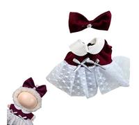 Clothing Set for 17 CM (6.7") Doll, Summer Vacation 3-Piece Clothing with Premium Fashion Accessories - Purple Heart Skirt + Small Flower Hair Accessories + Wavy Straw Hat (No Doll) (Red B)