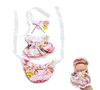 Clothing Set for 17 CM (6.7") Doll, Summer Vacation 3-Piece Clothing with Premium Fashion Accessories - Purple Heart Skirt + Small Flower Hair Accessories + Wavy Straw Hat (No Doll) (Pink B)