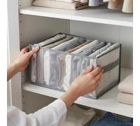 Clothing Storage Box with 9 Compartments, Foldable Closet Organizer Clothes Divider Breathability Mesh Drawer Bin, grey, One Size