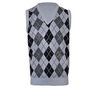 Clothing Unit VS1 Mens Argyle V Neck Sleeveless Sweater Jumper Tank Top Jersey Golf Casual (Large, Light Grey)
