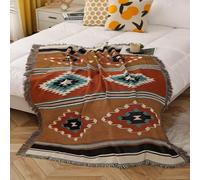 CLOTHKNOW Azten Navajo Throw Blanket Southwest Bed Throws Cover 70'' x 90'' Reversible Brown Aztec Southwestern Blanket for Couch Chair Sofa Home Outdoor Beach Tent Travel Camping