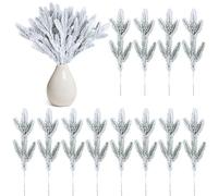 clothmile 100 Pcs Christmas Snow Frosted Pine Branches 10.6 Inch Artificial Artificial Pine Branches Faux Greenery Stems for DIY Garland Crafts Winter Tree Decorations