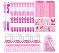 clothmile 160 Pcs Breast Cancer Awareness Gifts Include 30 Pink Ribbon Retractable Pens 30 Pink Silicone Bracelets 30 Ribbon Keychains 40 Cancer Awareness Card for Girls Women Party