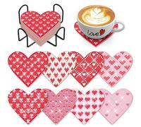 clothmile 8 PCS Valentine’s Day Diamond Art Coasters Love Diamond Art Coasters Kits with Holder DIY Coasters for Beginners, Adults, Kids, Diamond Art Crafts Supplies (Love Heart)