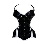 ClothoHub Gothic PVC Overbust Corset, Steel Boned Waist Trainer, Sweetheart Neck, Women's Cosplay Dress (UK, Alpha, M, Regular, Regular, Black)