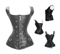 ClothoHub Top New Women Real Black Leather Corset Heavy Duty Steel Boned Curvy Body Shaper Fullbust Corset C1215L (M)