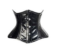 ClothoHub Women's Underbust Double Steel Boned PVC Corset, Waist Trainer Body Shaper Gothic Corset Black (UK, Alpha, S, Regular, Regular, Black)