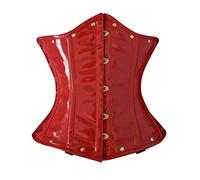 ClothoHub Women's Underbust Steel Boned Red PVC Corset, Waist Trainer Body Shaper, Hourglass Silhouette (UK, Alpha, L, Regular, Regular, Red)