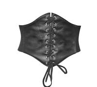 ClothoHub Women's Waspie Corset Belt, Lace Up Waist Belt, Real Leather, Gothic Corset Tie Belt, Costume Party, Steampunk Belts (Black, XS-Fit Waist 23"-26")