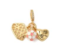 Clotiry 10Pcs Brass Enamel Pink European Football Sport Dangle Charms Heart Soccer Goal Large Hole Pendants for Necklace Bracelet Jewelry Making