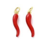 Clotiry 10Pcs Brass Italian Horn Cornicello Enamel Charms Imitation Red Chilli Pepper Charms for Jewellery Making Necklace Bracelets Crafts Bulk