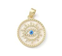 Clotiry 10Pcs Cubic Zirconia Eye Shaped Pendants Brass Flat Round with Evil Eye Charms for Jewellery Bracelets Necklace Making