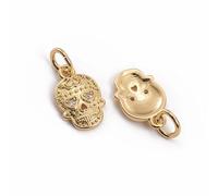 Clotiry 10Pcs Cubic Zirconia Skull with Heart Eyes Charms Brass Skeleton Skull Head Dangle Charms for DIY Crafts Jewelry Making