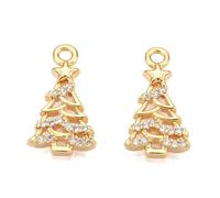 Clotiry 10Pcs Cute Christmas Theme Charms with Star Elegant Cubic Zirconia Xmas Tree Pendants for Jewellery Making Necklace Bracelet