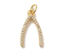 Clotiry 10Pcs Delicate Golden Wishbone Charms Cute Brass Micro Pave Cubic Lucky Bone Zirconia Pendant for Jewellery Making Necklace
