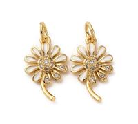 Clotiry 10Pcs Delicate White & Golden Color Daisy Charms Brass Micro Pave Cubic Zirconia Floral Pendants for Jewelry Making Necklace Crafts