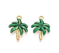 Clotiry 10Pcs Enamel Coconut Tree Charm Stainless Steel Green Tropical Plants Tree Pendants for Bracelet Necklace Jewellery Making