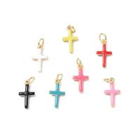 Clotiry 10Pcs Enamel Cross Pendants Brass Colourful Crucifix Dangle Charms with Jump Ring for Jewellery Necklace Bracelets Making Crafts