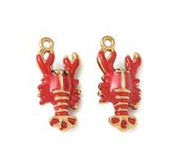 Clotiry 10Pcs Enamel Lobster Shape Charms Stainless Steel Red Sea Ocean Animal Pendants for Jewelry Making Bracelets Necklace Crafts
