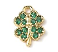 Clotiry 10Pcs Green Four Leaf Clover Cubic Zirconia Charms Brass Lucky Plant Clover Leaf Pendants for Jewellery Making Necklace Bracelets