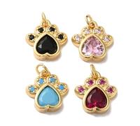 Clotiry 10Pcs Mixed Colour Cubic Zirconia Cat Paw Charms Cute Brass Animal Footprint Pendants for Jewellery Handbag Keychain Making