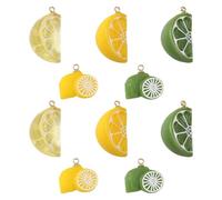 Clotiry 10Pcs Opaque Resin Lemon Charms Green & Yellow Lemon Slice Fruit Dangle Charms for Jewellery Necklace Bracelets Making Crafts