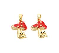 Clotiry 10Pcs Red Enamel Mushroom Shaped Pendants 17.5x12.5mm Brass Imitation Food Charms for Jewellery Keychain Bag Decoration