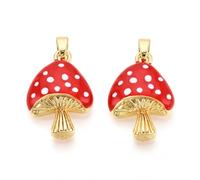 Clotiry 10Pcs Red Enamel Mushroom Shaped Pendants 21x14.5mm Cute Vegetable Food Charms for Jewellery Keychain Bag Decoration