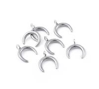 Clotiry 10Pcs Stainless Steel Crescent Moon Charms Double Horn Dangle Charms with Loop for Drop Necklace Jewellery Making