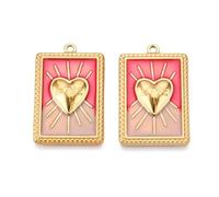 Clotiry 10Pcs Stainlss Steel Pink Rectangle Charms with Heart Pattern Enamel Love Heart Metal Pendants for Jewellery Making Pendant