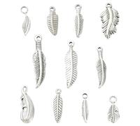 Clotiry 11Pcs Stainless Steel Feather Pendants Antique Silver Plumage Pendants for DIY Bracelets Necklaces Jewellery Making