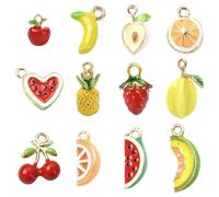 Clotiry 12Pcs Mixed Styles Enamel Imitation Fruits Pendants Strawberry Cherry Dangle Charms Food Ornament for DIY Jewelry Making Crafts