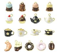 Clotiry 17Pcs Mixed Styles Enamel Afternoon Tea Theme Dangle Charms Dessert Cake Food Pendants for Jewellery Bracelet Earring Making