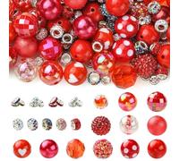 Clotiry 200Pcs 20mm Red Resin Polymer Clay Rhinestone European Rondelle Bead Acrylic Round Bead Kits for DIY Beading Jewelry Making